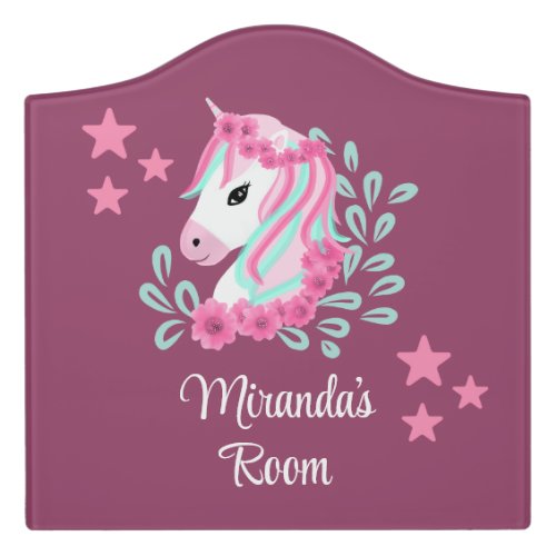 Girls Cute magical Unicorn  Add your name Door Sign