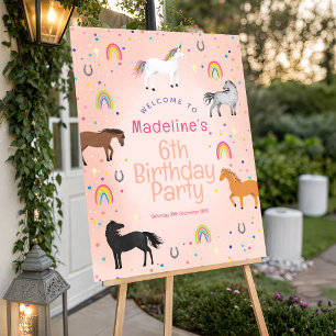Girls Cute Magical Unicorn Birthday Welcome Sign