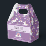 Girls Cute Magical Unicorn Kids Birthday Party Favor Boxes<br><div class="desc">This cute and magical purple girls birthday party favor box features a unicorn cartoon pattern,  with a rainbow,  planet,  crown,  stars and heart,  and can be personalized with your child's names and a short thank you message. The perfect unicorn themed personalized favor box for your girls princess birthday party!</div>