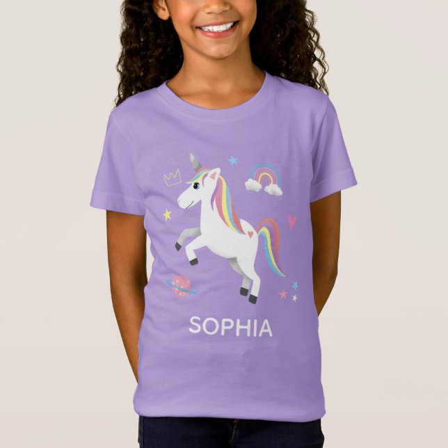 Girls Cute Magical Unicorn Kids Birthday T-Shirt (Front)