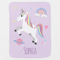 Girls Cute Magical Unicorn Princess & Name Baby Blanket