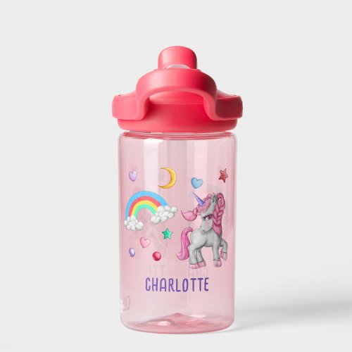 Girls Cute Magical Unicorn Rainbow Pink Purple  Water Bottle