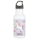 Girls Cute Magical Unicorn, Rainbow &amp; Stars Kids Stainless Steel Water Bottle at Zazzle