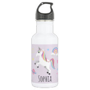 Girls Cute Magical Unicorn, Rainbow & Stars Kids Stainless Steel Water Bottle at Zazzle