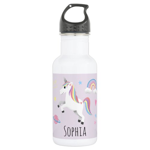 Girls Cute Magical Unicorn Rainbow  Stars Kids Stainless Steel Water Bottle