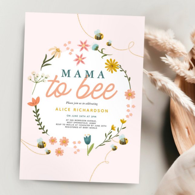 Girls Cute Mama to Bee Wildflower Baby Shower Invitation (Creator Uploaded)