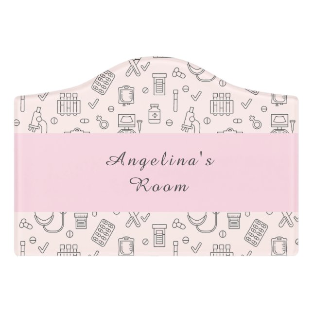 Girls Cute Medical Icon Set  Door Sign (Small Crest Front)