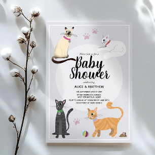Girls Cute Modern Cat Cartoon Baby Shower Invitation