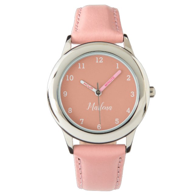Girls Cute Modern Pink Stylish Custom Name Kids Watch (Front)