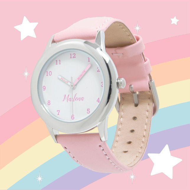Girls Cute Modern Pink Stylish Custom Name Kids Watch (Creator Uploaded)