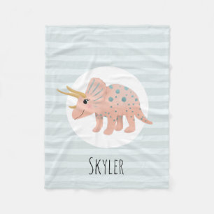 Girls Cute Modern Pink Triceratops Dinosaur Kids Fleece Blanket