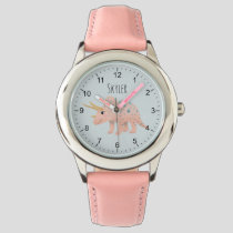 Girls Cute Modern Pink Triceratops Dinosaur Kids Watch