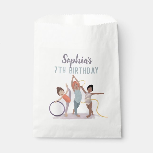 Girls Cute Modern Purple Gymnastics Kids Birthday Favor Bag (Front)