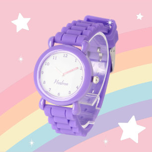 Girls Cute Modern Purple Stylish Custom Name Kids Watch