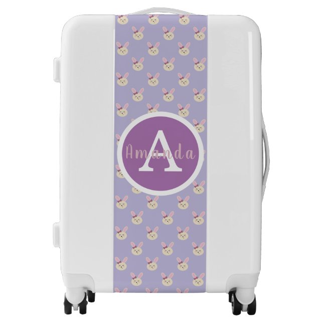 Girls Cute Monogrammed Kids Bunny Rabbit Pattern Luggage (Front)
