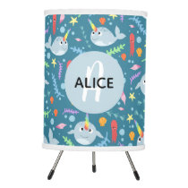 Girls Cute Narwhal Pattern Monogram and Name Kids Tripod Lamp