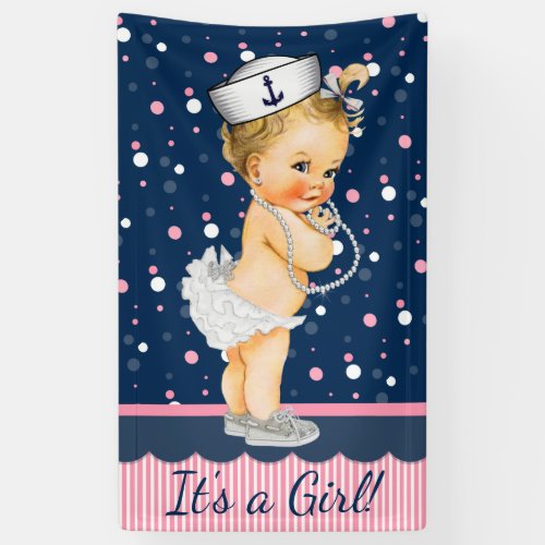 Girls Cute Nautical Baby Shower Banner