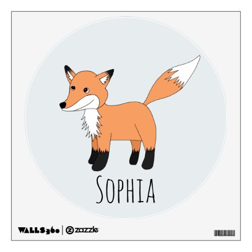 Girls Cute Neutral Forest Fox and Name Kids Wall Decal