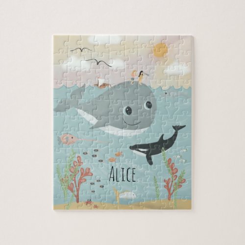Girls Cute Ocean Orca and Whale Kids Jigsaw Puzzle