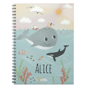 Girls Cute Ocean Orca and Whale Kids School Notebook