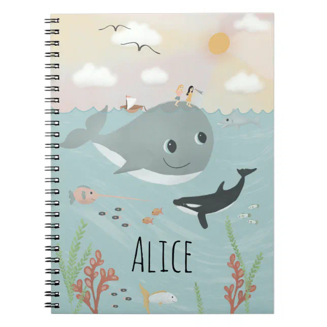 Girls Cute Ocean Orca and Whale Kids School Notebook | Zazzle