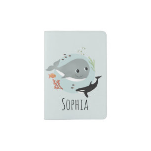Girls Cute Ocean Sea Whale with Orca Kids Passport Holder