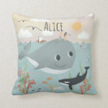 Girls Cute Ocean Whale Illustration Kids Cushion<br><div class="desc">This cute and whimsical kids cushion design features a lovely ocean illustration, with a sea creature cartoon pattern on the reverse, with a swordfish, crab, killer whale (orca), fish and seaweed, and has space for you to add your girls name in a hand-written font. The perfect ocean themed addition to...</div>