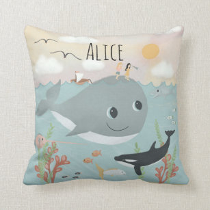 Girls Cute Ocean Whale Illustration Kids Cushion