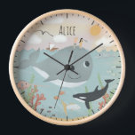 Girls Cute Ocean Whale Illustration Kids Nursery Clock<br><div class="desc">This cute and whimsical kid's clock design features a lovely ocean illustration, with a swordfish, crab, killer whale (orca), fish, and seaweed, and has space for you to add your girl's name in a hand-written font. The perfect ocean-themed addition to your little one's room or gender neutral baby's nursery, or...</div>