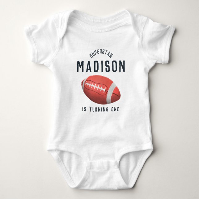 Girls Cute ONE Pink Football 1st Birthday  Baby Bodysuit (Front)