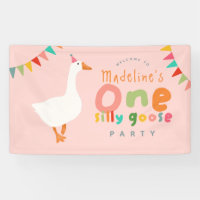 Girls Cute One Silly Goose 1st Birthday Welcome