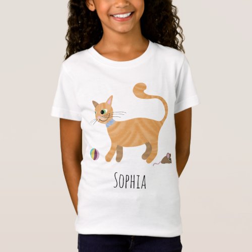 Girls Cute Orange Ginger Tabby Cat  Name T_Shirt