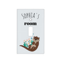 Girls Cute Otter Cartoon Flowers and Name Kids Light Switch Cover