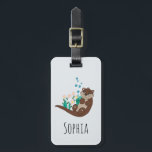 Girls Cute Otter Cartoon Flowers and Name Kids Luggage Tag<br><div class="desc">This gorgeous and girly kids luggage tag features a beautiful, hand drawn otter cartoon with flowers and river-weed. This lovely modern design also features a place for you to add a girl's name. The perfect whimsical wildlife design for any kid's first trip! Check out our collection for the matching passport...</div>