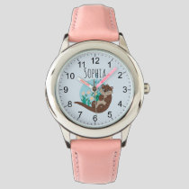 Girls Cute Otter Cartoon Flowers and Name Kids Watch