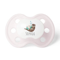 Girls Cute Otter Cartoon Flowers and Name Pacifier