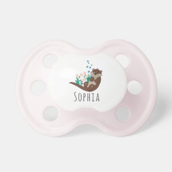 Girls Cute Otter Cartoon Flowers And Name Pacifier by Simply_Baby at Zazzle