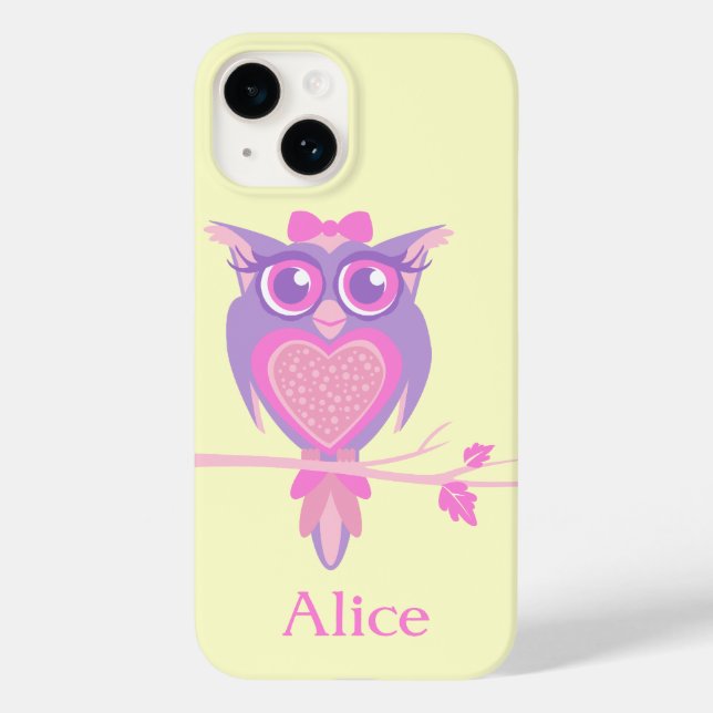 Girls cute owl purple yellow name Case-Mate iPhone case (Back)