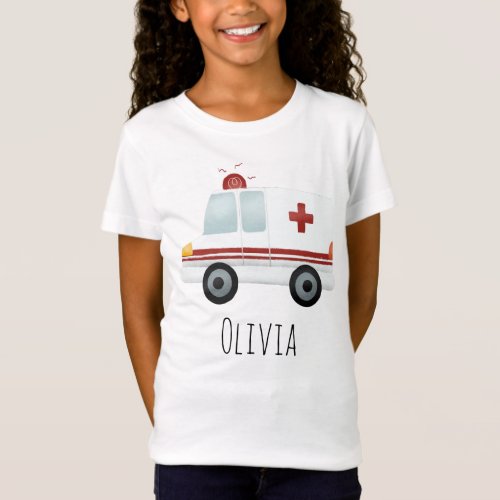 Girls Cute Paramedic Ambulance and Name T_Shirt