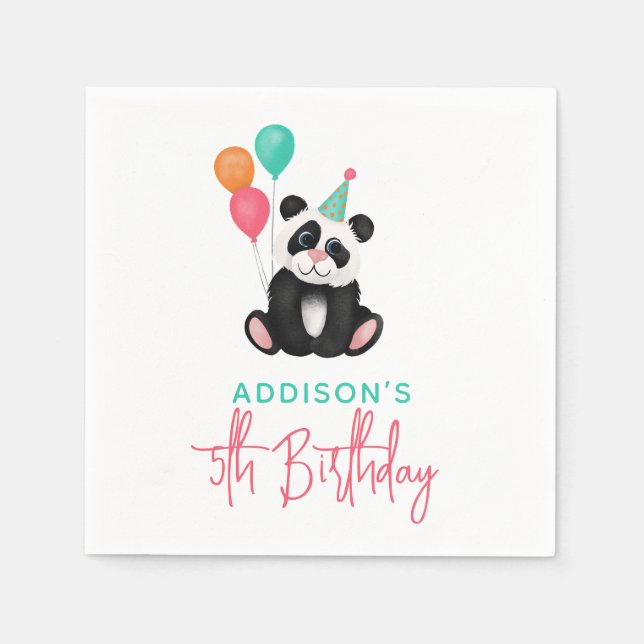 Girls Cute Party Panda Bear 5th Birthday Napkins (Front)