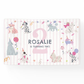 Girls Cute Pastel Dog Let's Pawty Birthday Banner