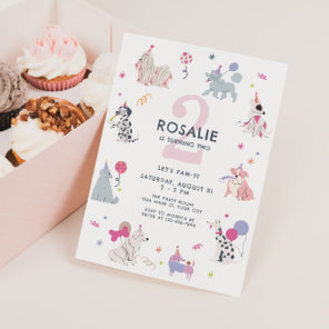 Girls Cute Pastel Dog Let's Pawty Birthday Invitation