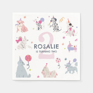 Girls Cute Pastel Dog Let's Pawty Birthday Napkins