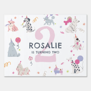 Girls Cute Pastel Dog Let's Pawty Birthday Sign