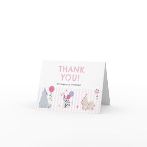 Girls Cute Pastel Dog Let's Pawty Birthday Thank You Card