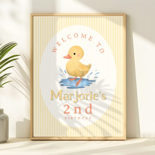Girls Cute Pastel Duckling Birthday Welcome Sign