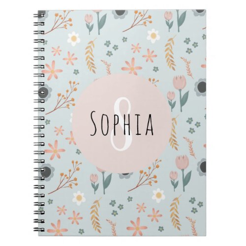 Girls Cute Pastel Floral Print Botanical Kids Notebook