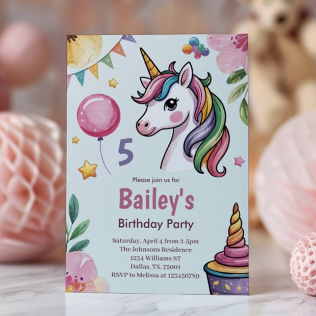 Girls Cute Pastel Unicorn Kids Birthday Invitation (Creator Uploaded)