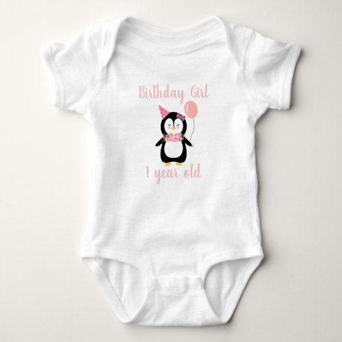 Girls Cute Penguin Pink Birthday Name  Age Baby Bodysuit