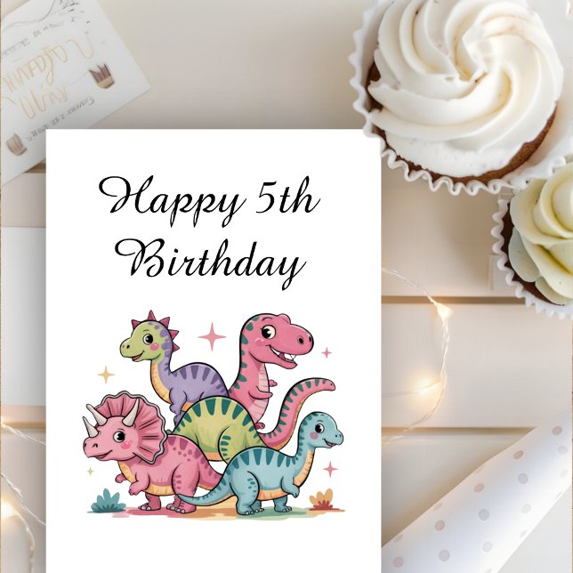 Girls Cute Personalized Dinosaur Birthday  Card (Creator Uploaded)